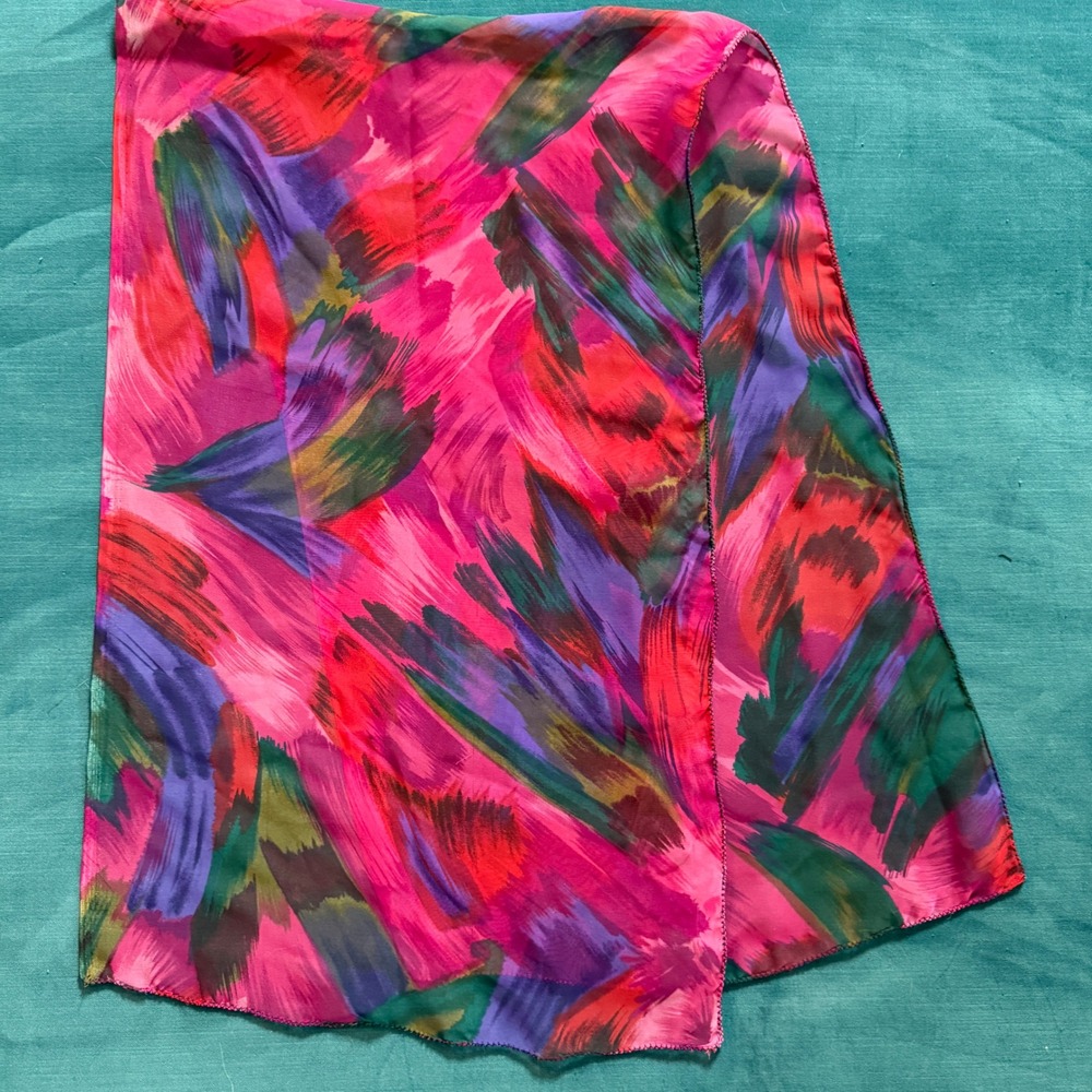 Vintage Abstract Watercolor Print Sheer Scarf Pink Purple Green